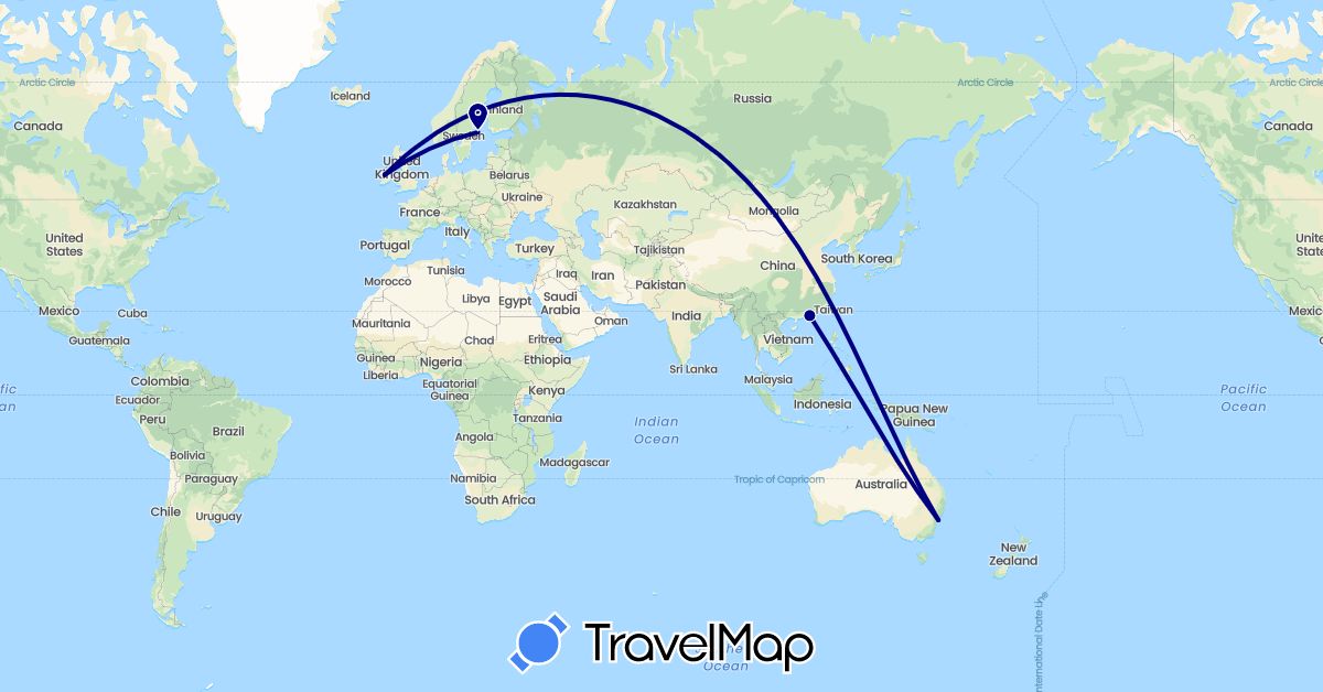 TravelMap itinerary: driving in Australia, Hong Kong, Ireland, Sweden (Asia, Europe, Oceania)